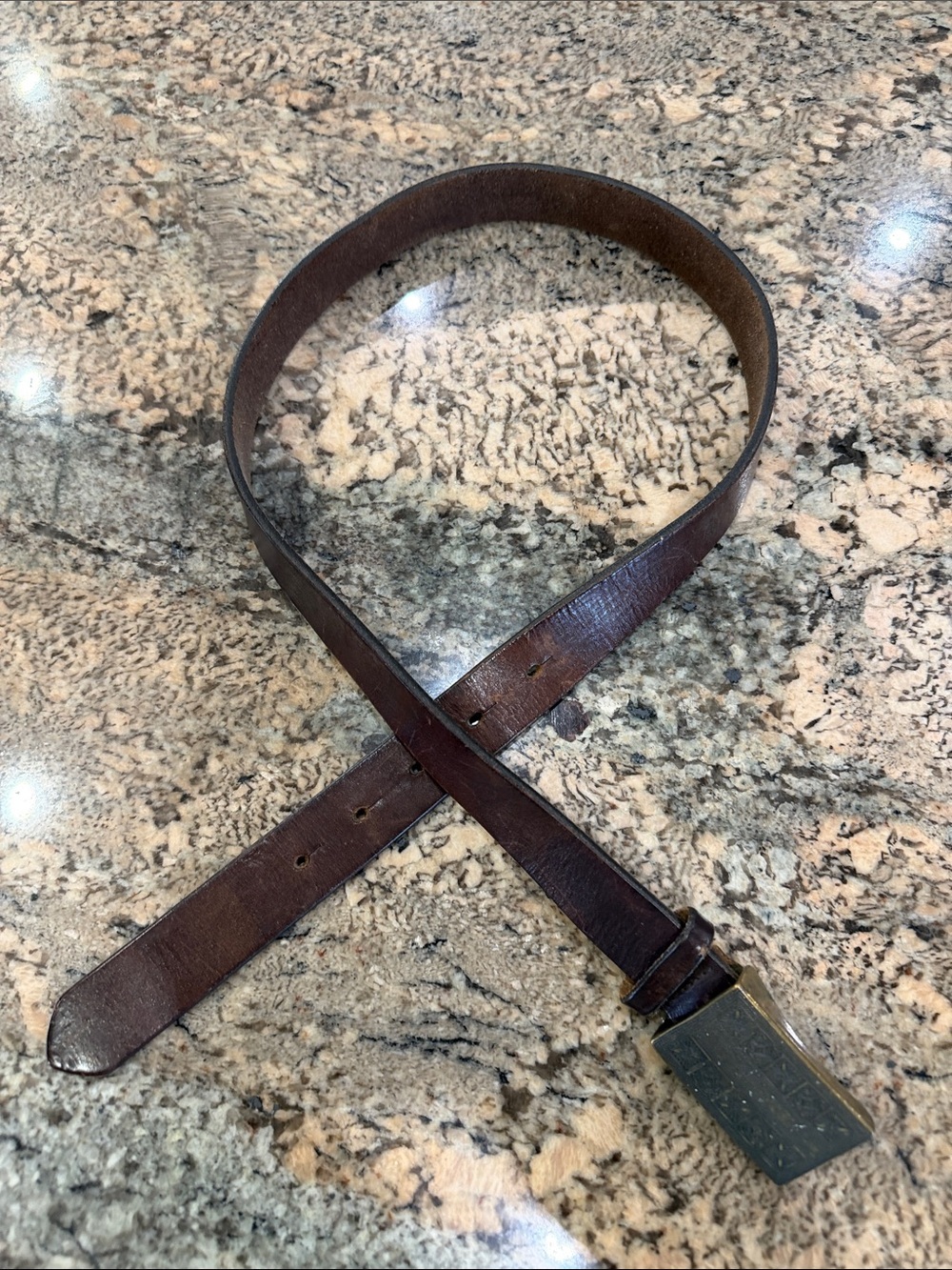 Classic Brown Leather Belt with Brass Buckle